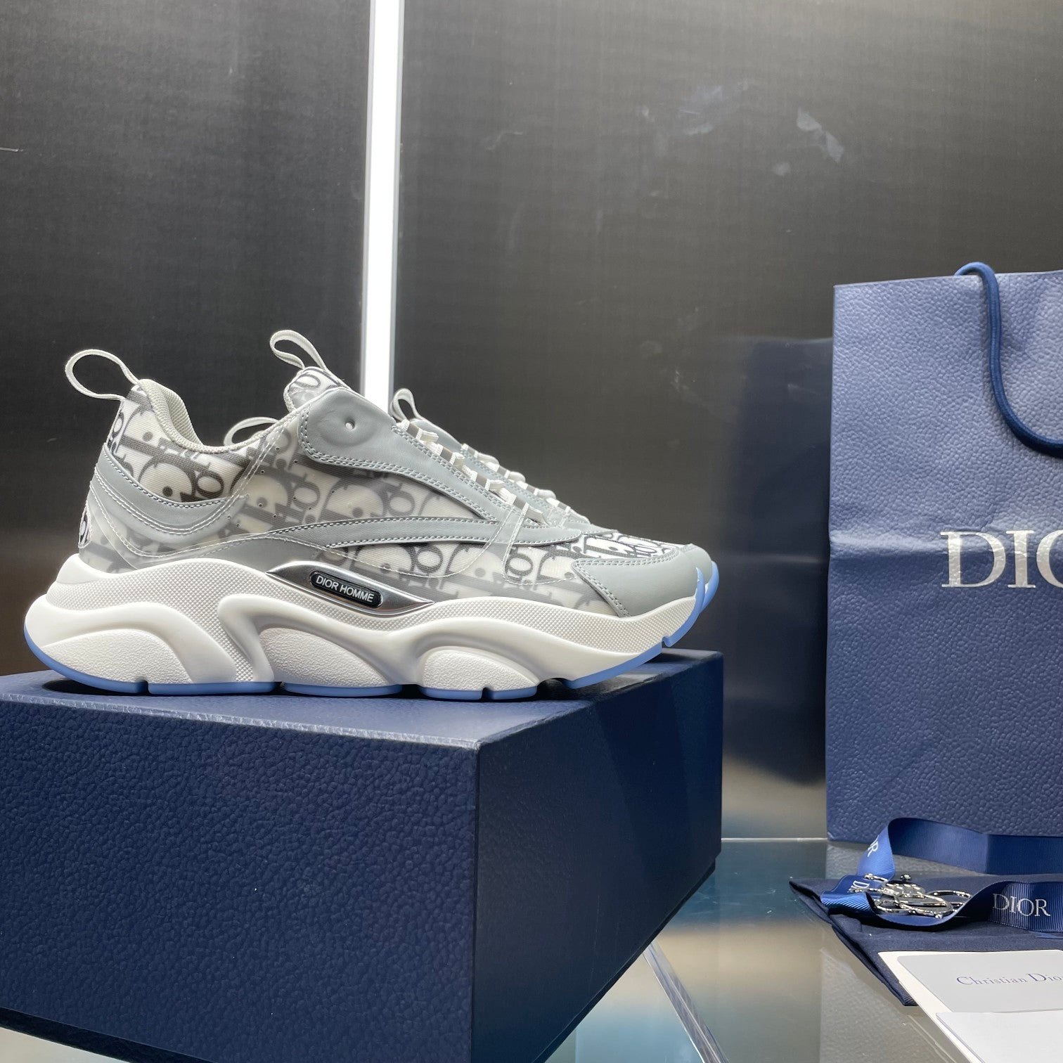 Dior unisex sneakers with all-over Dior Oblique pattern, white laces, chunky sole