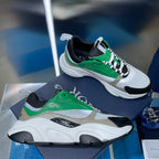 White, green and black unisex sneakers with chunky white sole and lace-up design