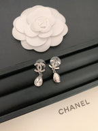 Silver-tone drop earrings with teardrop crystal charms and tassel detail