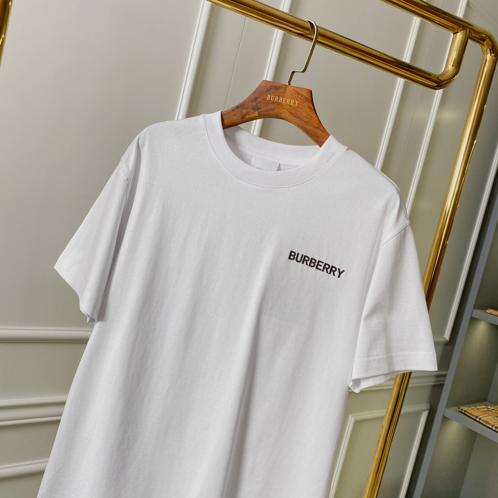 White Burberry crew-neck T-shirt on hanger, short sleeves with chest logo