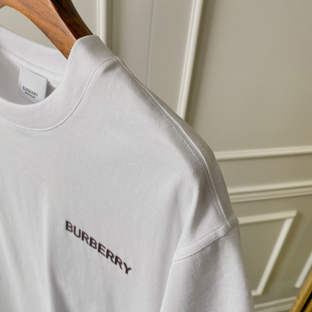 White Burberry T-shirt with logo on sleeve, crew neck and short sleeves