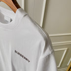 White Burberry T-shirt with logo on sleeve, crew neck and short sleeves