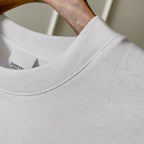 White Burberry T-shirt neckline and ribbed collar detail, close-up
