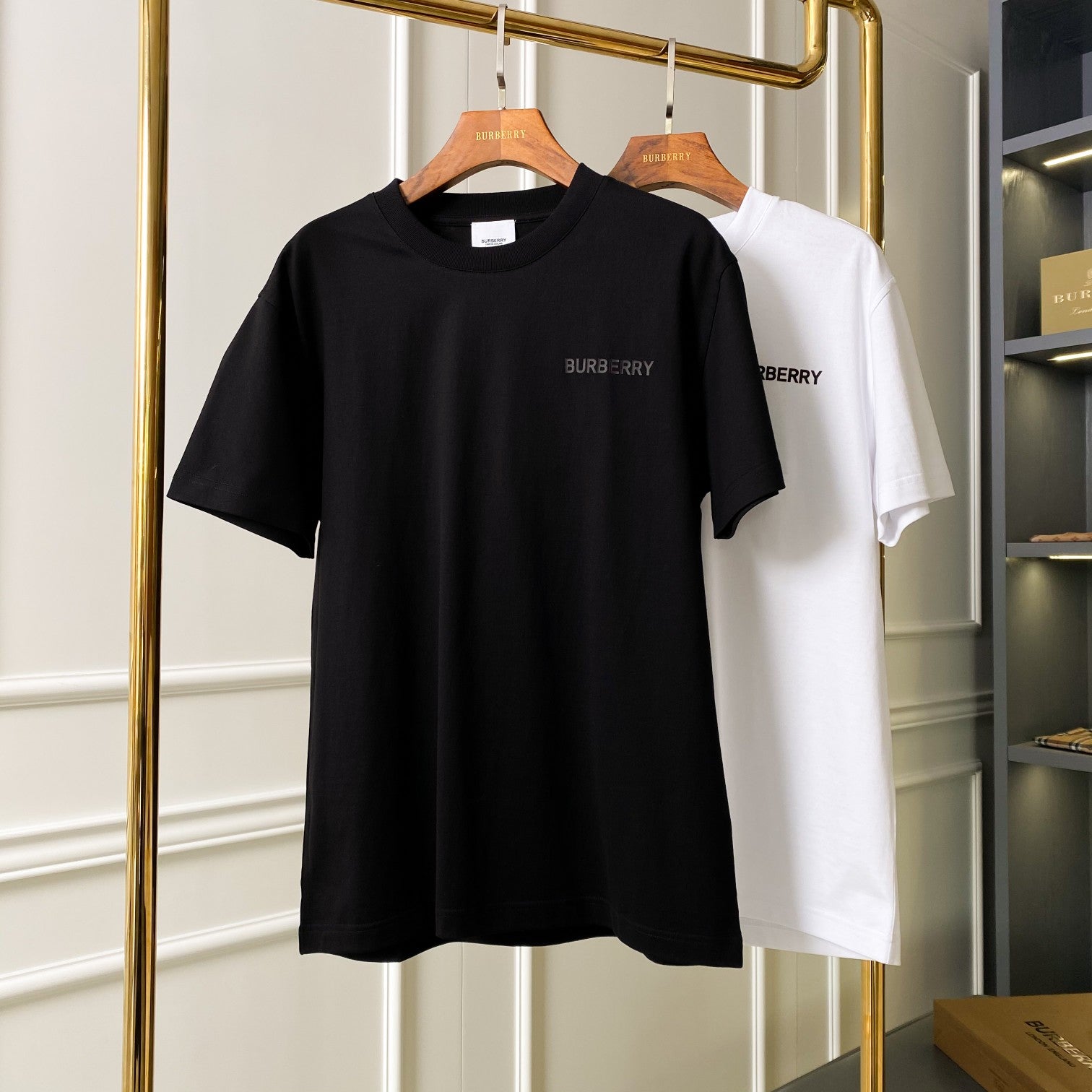 Black short-sleeve T-shirt with small BURBERRY logo on the chest