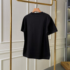 Black short-sleeve T-shirt shown from the back on a hanger