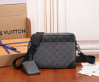 Louis Vuitton men's crossbody bag with dark monogram pattern and top zipper closure