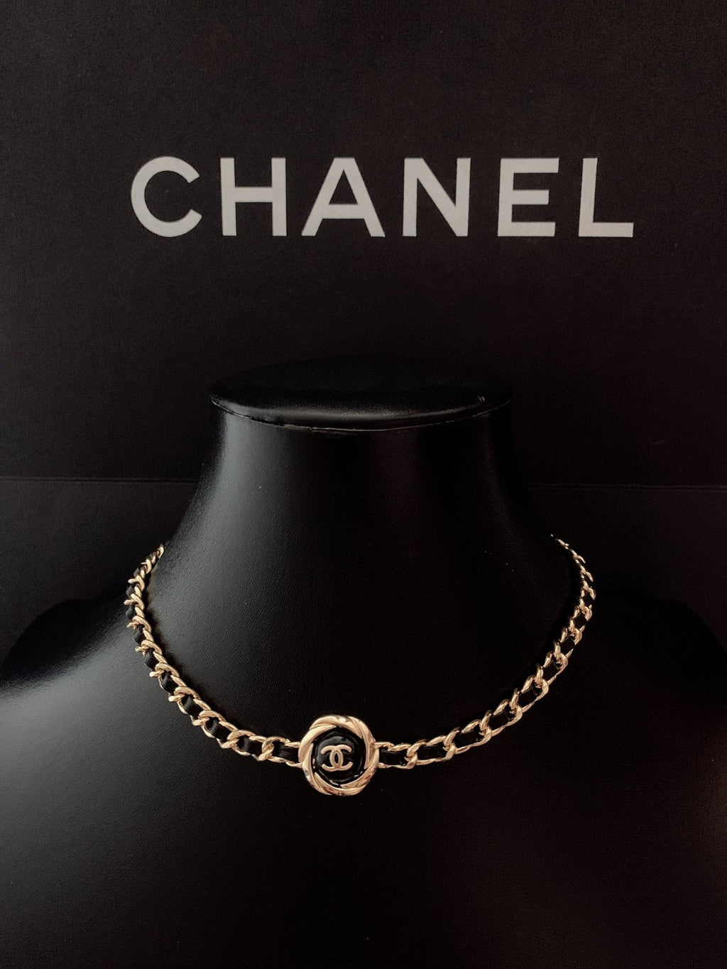 Gold-tone chain necklace with CC logo center charm