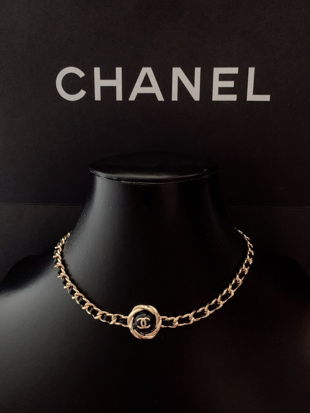 Gold-tone chain necklace with CC logo center charm