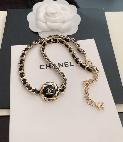 Gold-tone chain necklace with CC logo charm and double-chain pendant