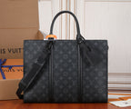 Louis Vuitton monogram tote bag in dark leather with top handles and shoulder strap