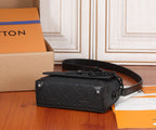 Louis Vuitton monogram crossbody bag with flap and wide shoulder strap, black