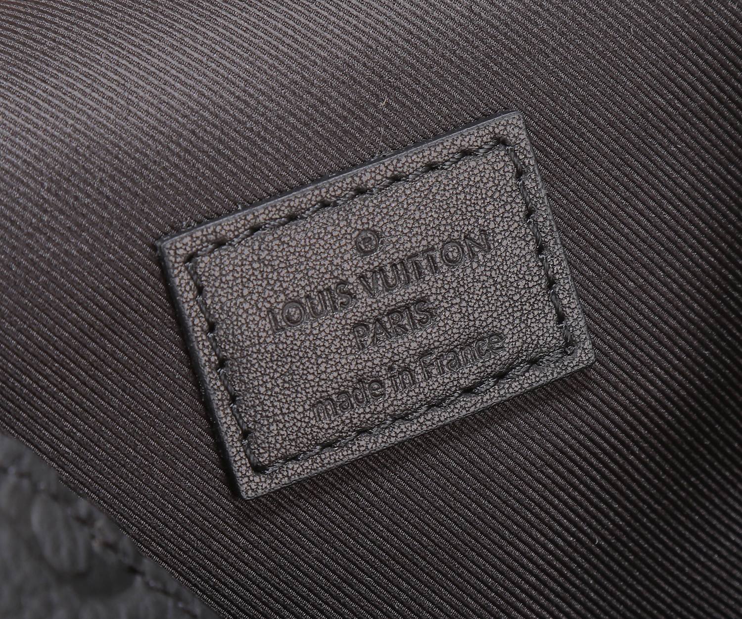 Louis Vuitton monogram bag interior label patch with stitched border, black