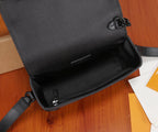 Crossbody bag open top with black fabric lining and zippered compartment