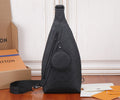 Louis Vuitton men's sling bag in black monogram leather, top handle and adjustable strap