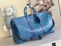 Louis Vuitton men’s duffel bag in blue with monogram print and top handles