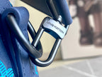 Louis Vuitton duffel bag blue shoulder strap with silver metal D-ring attachment