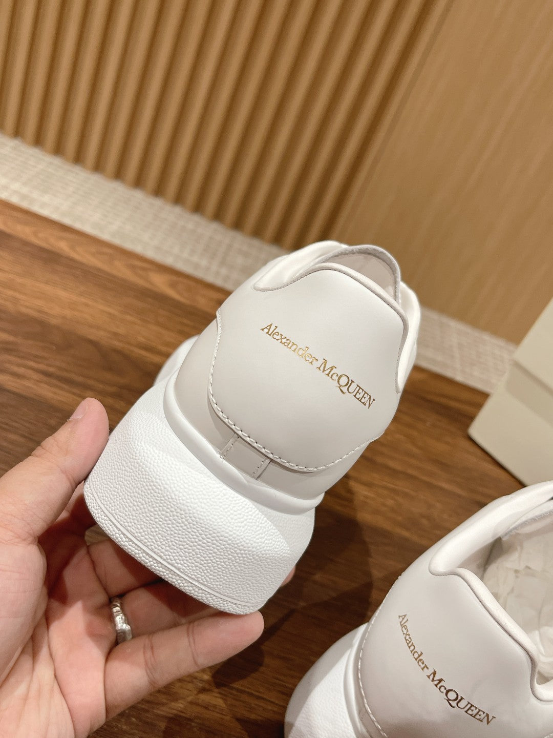 Alexander McQueen white sneakers, heel tab with logo embroidery and padded collar