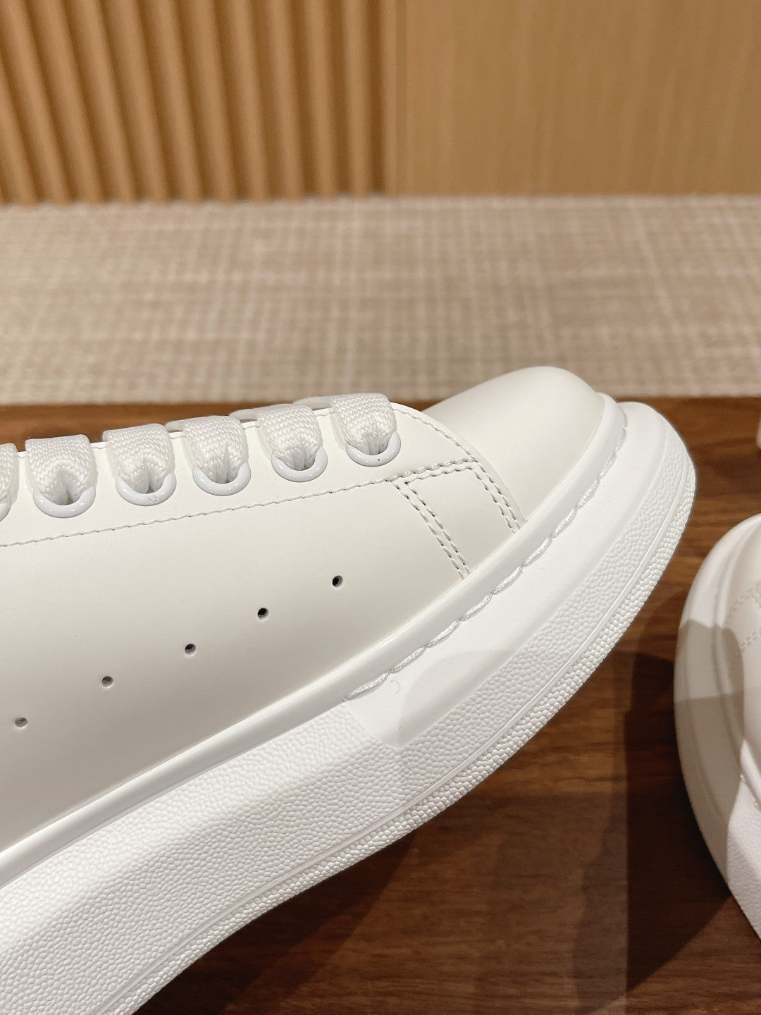 Alexander McQueen leather sneakers, white toe with perforated detail rows
