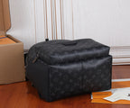 Black Louis Vuitton monogram duffel-style bag with top zipper and padded sides