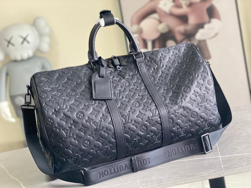 Men's Louis Vuitton monogram duffel bag, dark gray, handles and shoulder strap