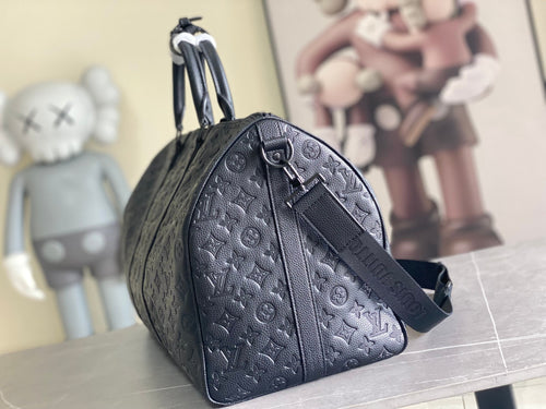 Men's Louis Vuitton monogram duffel bag, dark gray, zip top and side attachment