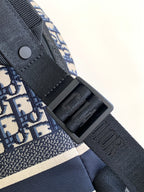 Dior adjustable strap with buckle on patterned fabric, navy and beige