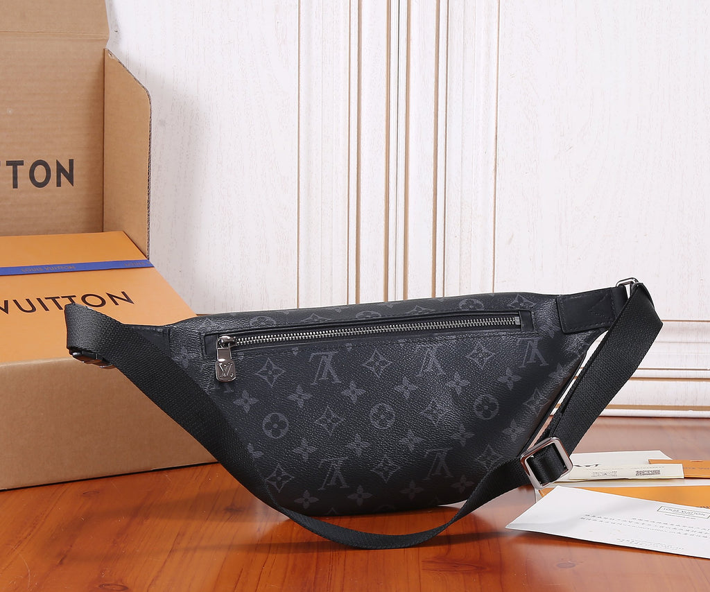 Louis Vuitton monogram belt bag with front zipper and adjustable strap
