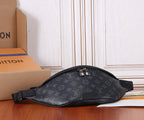 Louis Vuitton monogram belt bag, front three-quarter view with adjustable strap