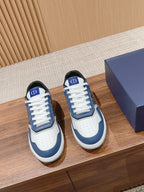 Unisex low-top sneakers in white and blue with patterned side panels