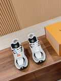 Louis Vuitton unisex lace-up sneakers, white with black/brown trim, chunky sole