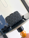 Navy Dior monogram crossbody bag with zip top and adjustable strap