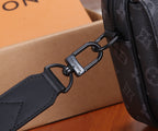 Men's Louis Vuitton crossbody strap attachment with metal rings and leather tabs