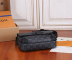 Men's Louis Vuitton crossbody bag with dark monogram print and shoulder strap