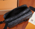 Men's Louis Vuitton crossbody bag interior view with zipper track and dark lining
