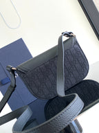 Dior shoulder bag, dark monogram fabric with adjustable strap and pebbled leather trim