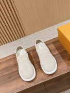 Louis Vuitton suede slip-on shoes, light beige, with white rubber sole