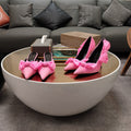 Pink Balenciaga sandals with knotted bow straps and pointed toe, high heel