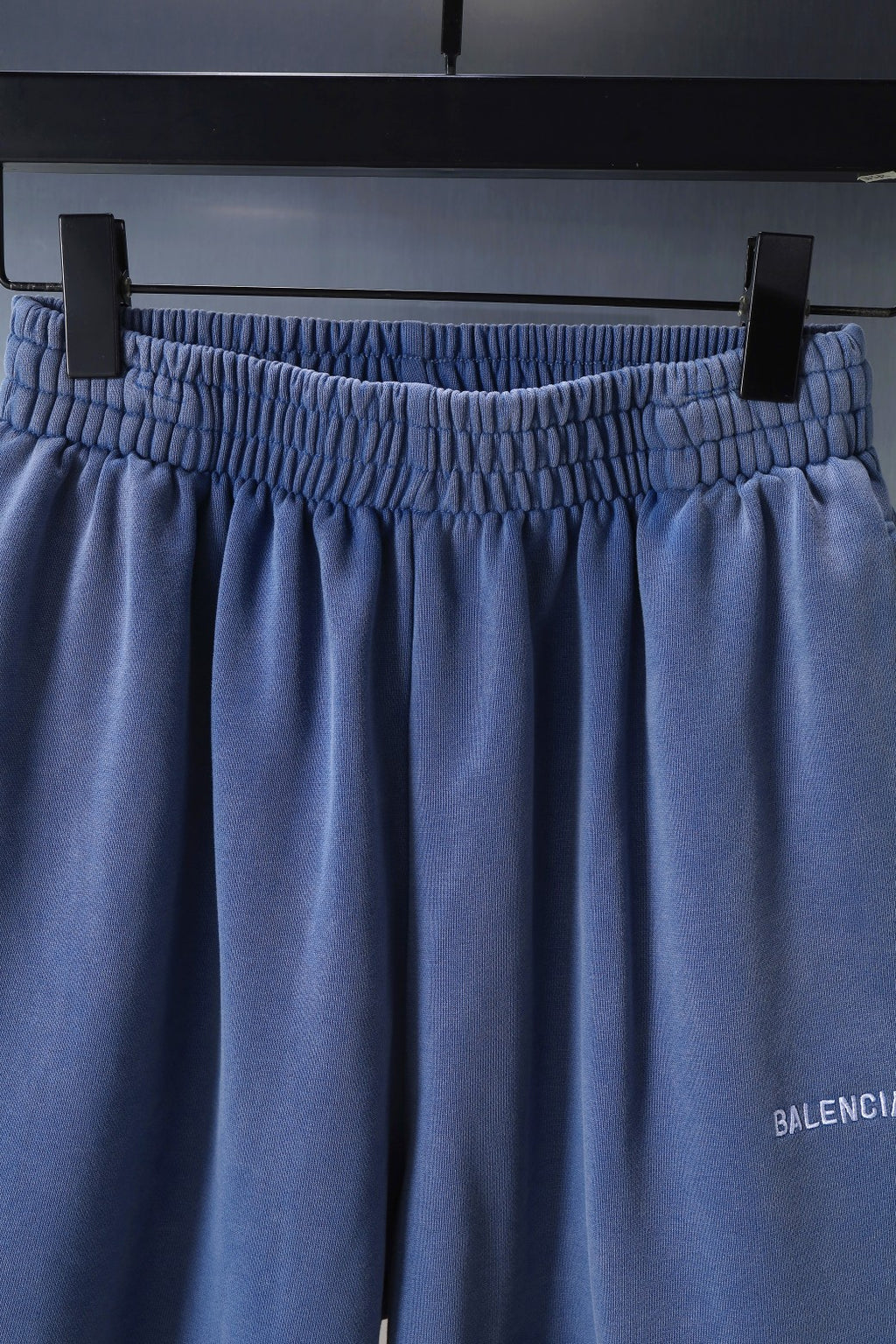 Balenciaga blue shorts with elastic waistband and draped fabric panels