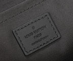 Louis Vuitton leather bag close-up of logo label patch on textured lining