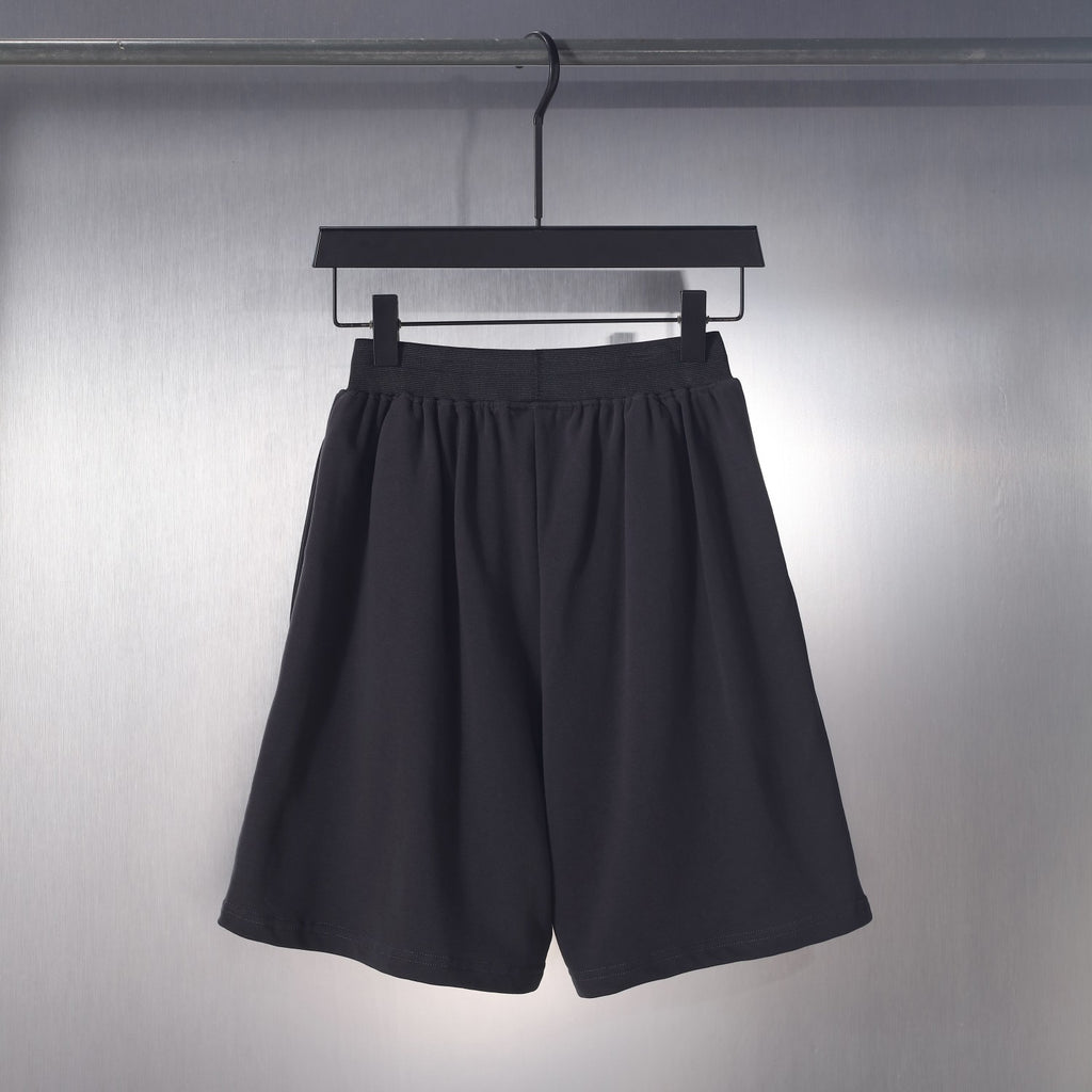 Balenciaga pleated shorts, loose silhouette with elastic waist, dark color