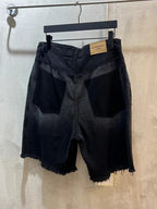 Balenciaga denim jeans shorts, dark blue wash, high-rise, frayed hem, patch pockets