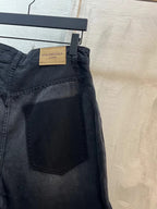 Balenciaga denim jeans shorts, dark blue, front pocket detail, frayed edges