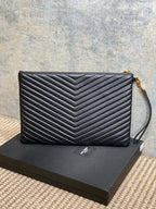 Small quilted crossbody bag with YSL logo, black exterior and thin strap