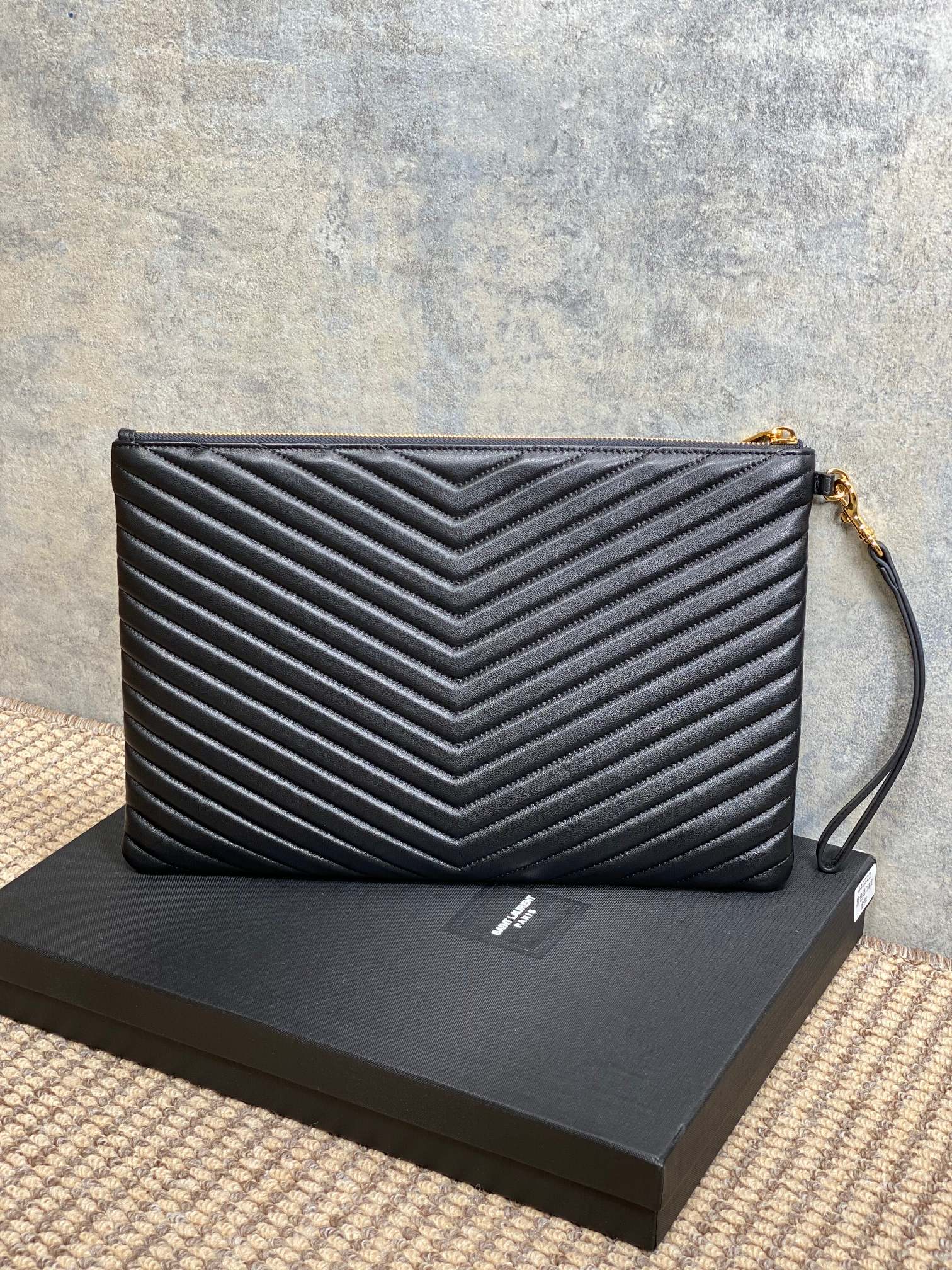 Small quilted crossbody bag with YSL logo, black exterior and thin strap