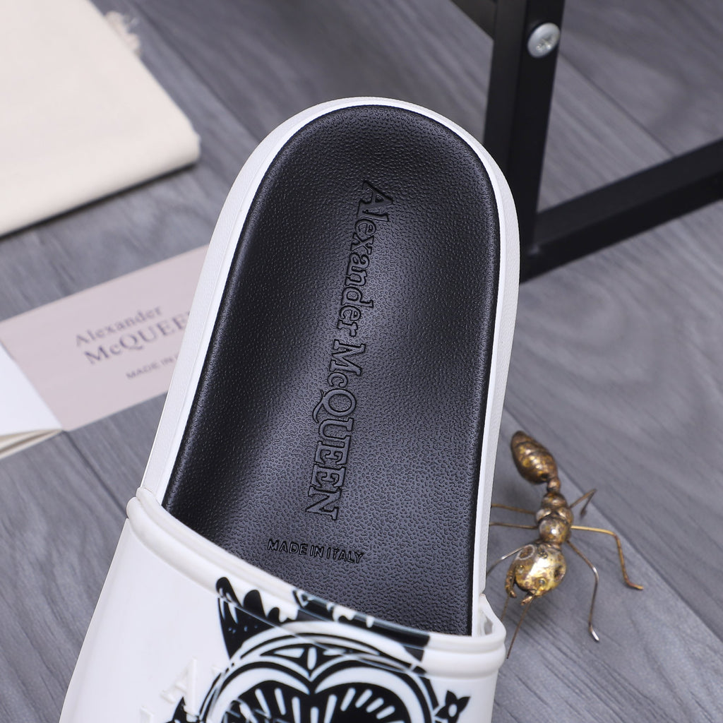 Alexander McQueen slide sandals, black interior footbed with embossed logo