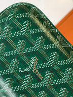 Goyard green patterned card holder logo detail printed on fabric