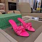 Balenciaga pink bow mule sandals with slim stiletto heels