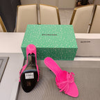 Balenciaga pink mule sandals with bow tie front and stiletto heel