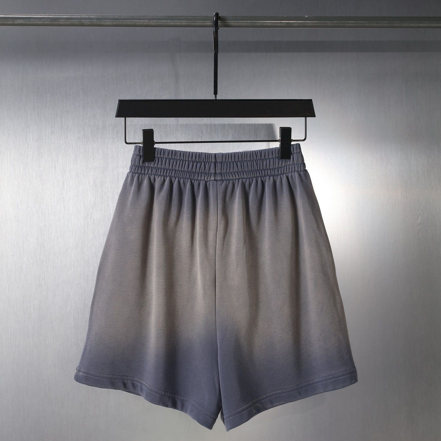 Balenciaga drawstring shorts, dark gray, gathered waist, front view