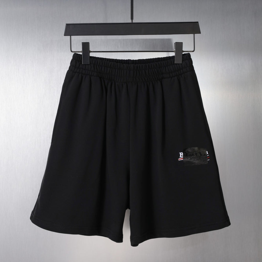 Balenciaga black shorts with elastic waistband and small logo patch